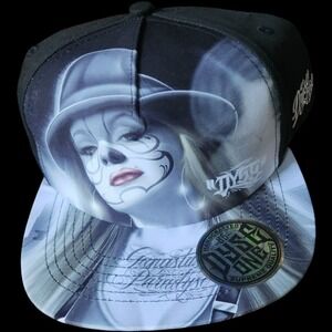 Dyse One Gangsta Paradise Snapback Hat Chicano Art Day of the Dead NWT Cap Black
